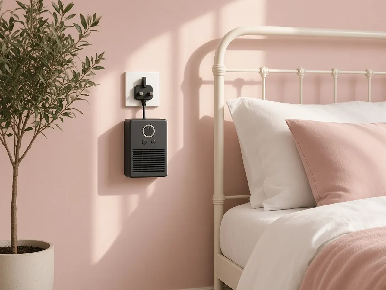 Calefactor mediano en un dormitorio claro