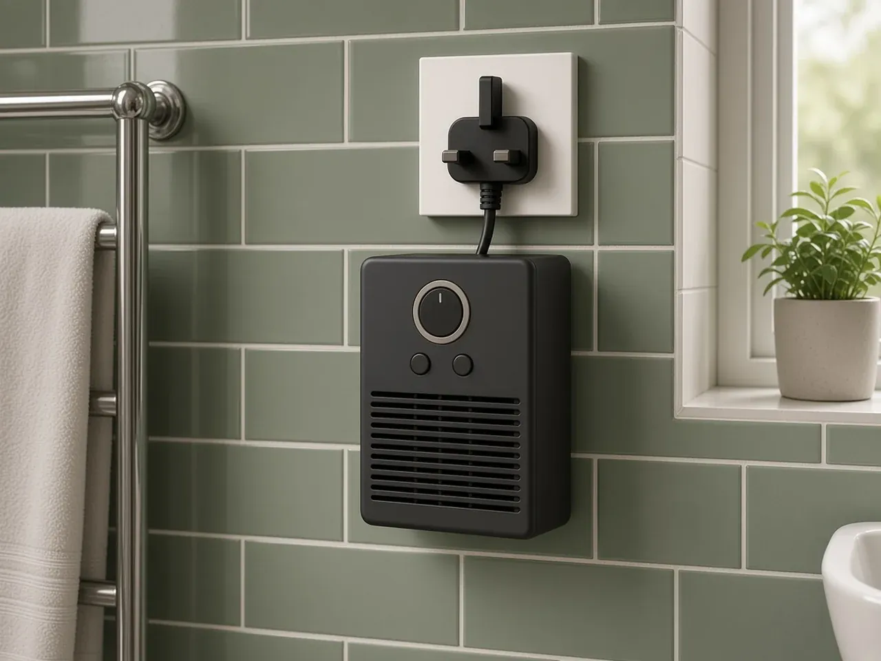 Calefactor más alto en un baño, lejos del lavabo